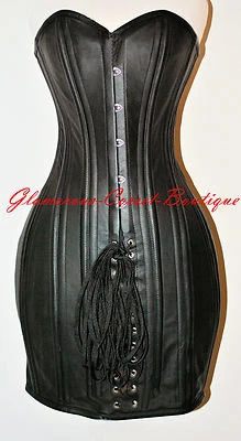 Leather Corset Dress 26 Steel Bones Double Boned Waist Training DOM XS-4XL - Image 1 of 2