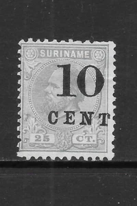 SURINAME SCOTT 34 MNG FINE - 1898 10c on 25c GRNSH BLUE ISSUE - KING WILLIAM III - Picture 1 of 2