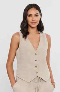 VELVET By Graham & Spencer Mylie Heavy Linen Button Front Vest Autumn S $198 H4 - Picture 1 of 4