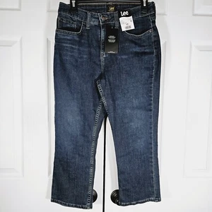 Lee Women's Mid Rise Crop Jeans Dark Denim Capris STORMY LINES Sz 8M NWT - Picture 1 of 16