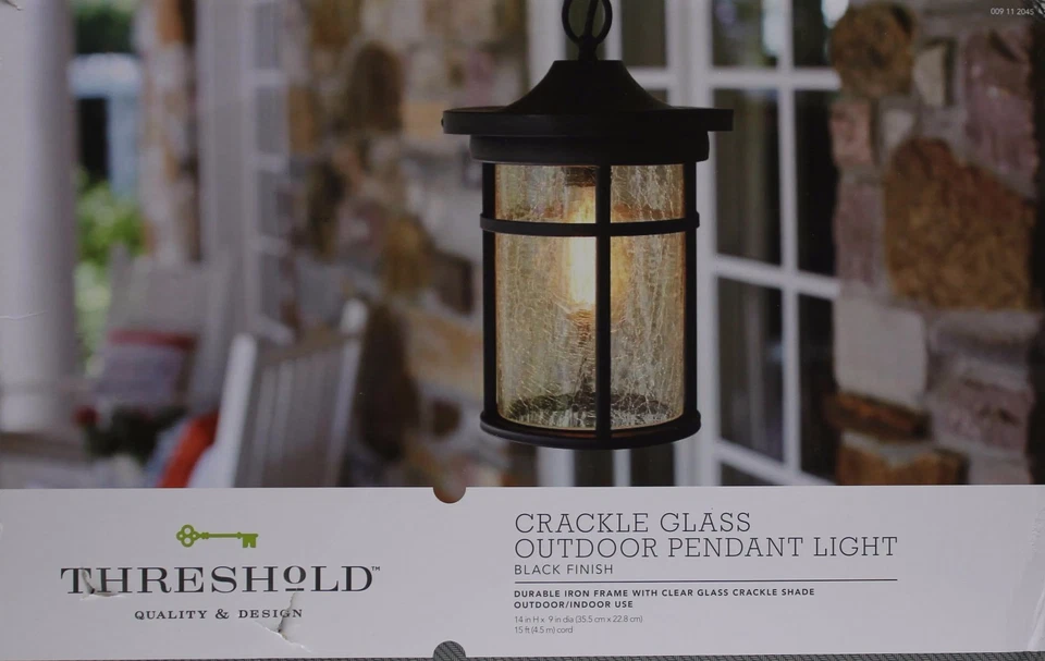 Lámpara colgante exterior Umbral acabado negro metal y vidrio craquelado nueva en caja Foto 1 de 1