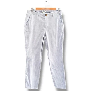 Ladies H&M Grey White Striped Straight Leg Stretch Cotton Trousers Size 12 - Picture 1 of 7