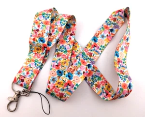 FLOWERS LANYARD colorful floral neck strap garden florist name tag key ring 4V - Picture 1 of 5