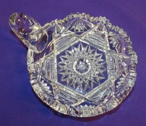 BEAUTIFUL ABP AMERICAN BRILLIANT CUT GLASS NAPPY BOWL W/ HANDLE STAR PATTERN - Picture 1 of 5