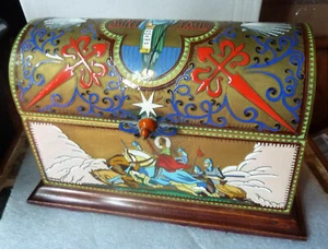Jewelry Casket Spain Wood Brass Enamel Saint John - Picture 1 of 7