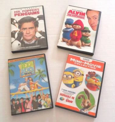 DVD Lot Disney Teen Beach Minions Poppers Penguins Alvin Chipmunks Family Movie - Image 1 of 3