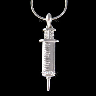 Siringa Ago ~ Borsetta Dottore Medico Bastone IN Swarovski Collana Cristallo - Immagine 1 di 2