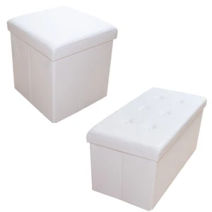 Taburete de asiento plegable taburete para pies con espacio de almacenamiento cubo de asiento cuero sintético/lino - Imagen 1 de 33