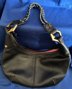 Hype Small Black Leather Handbag Purse W/Gold Colored Black Leather Chain Strap - Picture 1 of 9