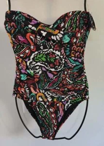 Women's Sz M Anne Cole Solid Black Print One Piece Swimsuit NWT UPF 50 Removable - Picture 1 of 7