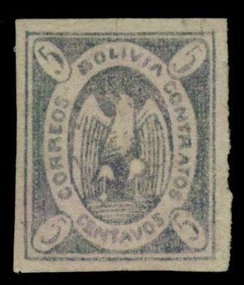 BOLIVIA 1868  CONDOR  5c violet lilac  Scott # 3 used VF-XF - Image 1 of 2
