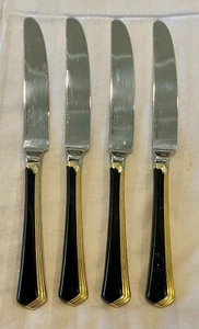 Yamazaki Patrick Ramona Black Gold Accent Stainless Dinner Knives 9 1/8” LOT 4 - Picture 1 of 5