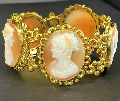 Brazalete de panel antiguo de oro amarillo de 18 quilates de 5 diosas camafeo victorianas Foto 1 de 4