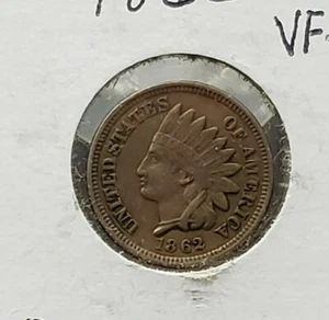 1862 P 1c Copper Nickel Indian Small Cent Penny Coin Choice VF Very Fine - Picture 1 of 4