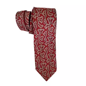 Cravatta uomo A.M. Burns Westchester Stand storta vintage seta rosso paisley Inghilterra - Foto 1 di 5