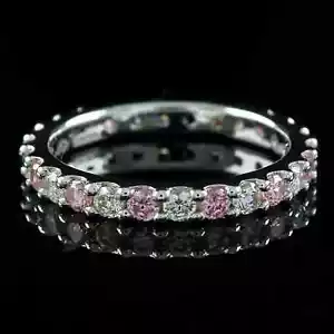 2.47CT Pink & White Lab-Created Diamond Full Eternity Ring 14k White Gold Finish - Picture 1 of 10