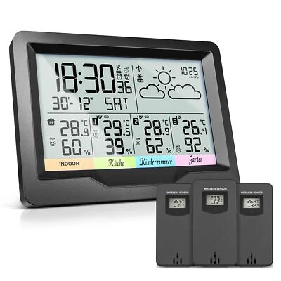 wetterstation funk mit 3 außensensor thermometer innen außenHygrometer innen ... - Bild 1 von 4