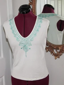 Doncaster Sport Silk Blend Embroidered V-Neck Layering Ivory Teal? Tank SZ XS - Picture 1 of 7