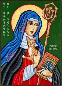 Catholic ST SAINT Gertrude of Nivelles patron saint of cats - Made in USA Print - Picture 1 of 2