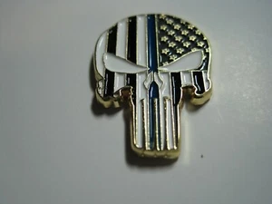 THIN BLUE LINE SKULL METAL LAPEL PIN  POLICE SHERIFF LAW ENFORCEMENT SUPPORT PIN - Picture 1 of 12