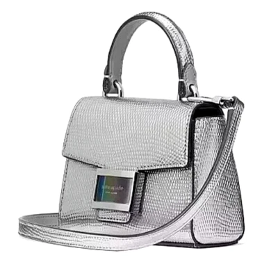 🌞KATE SPADE NY KATY LIZARD EMBOSSED SILVER LEATHER TOP HANDLE X-BODY BAG🌺NWT! - Изображение 1 из 4