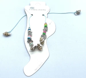 Beach Anklet Bracelet Real Seashell Medal Turtle Starfish Adjustable light Blue - Picture 1 of 8
