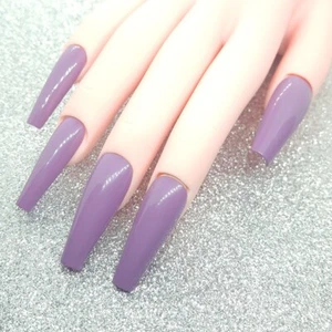Juego de uñas bailarina larga lisa púrpura desnuda uñas prensadas gel duro hecho a mano - Imagen 1 de 10