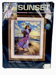 Vintage 1999 Sunset Gallery Crewel Needlepoint Seaside Stroll Kit 12" x 16" - Picture 1 of 4