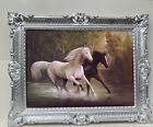 Pferde Bild 90x70 Gemlde Pferde Wandbild Tiere Kunstdruck Barock Rahmen Silber