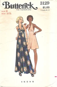 Butterick Sewing Pattern 3129 Misses Fitted Flared Dress with Halter Top Size: 8 - Picture 1 of 2