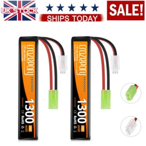 1300mAh 7.4V LiPo Airsoft Battery Rechargeable 2S Hobby Battery + Mini Tamiya - Picture 1 of 11