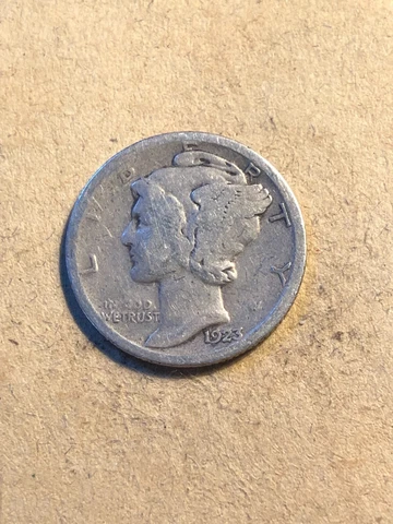 1923-S  Mercury Silver Dime, Good Circ. Lot N-41254, "FREE SHIPPING" Cover