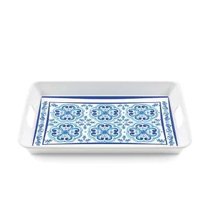 GUZZINI GUZZINI Vassoio Rettangolare Decoro Blues con Manici Melamina Table Dec - Imagen 1 de 2