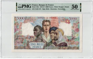FRANCIA, BANQUE DE FRANCE 5000 FRANCHI 1945 P#103C PMG 50 SCARSI - Foto 1 di 3