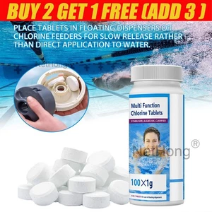 100 Chlorine Tablets for Floating Chemical Swimming Pool Cleaning Hot Tob - Picture 1 of 11
