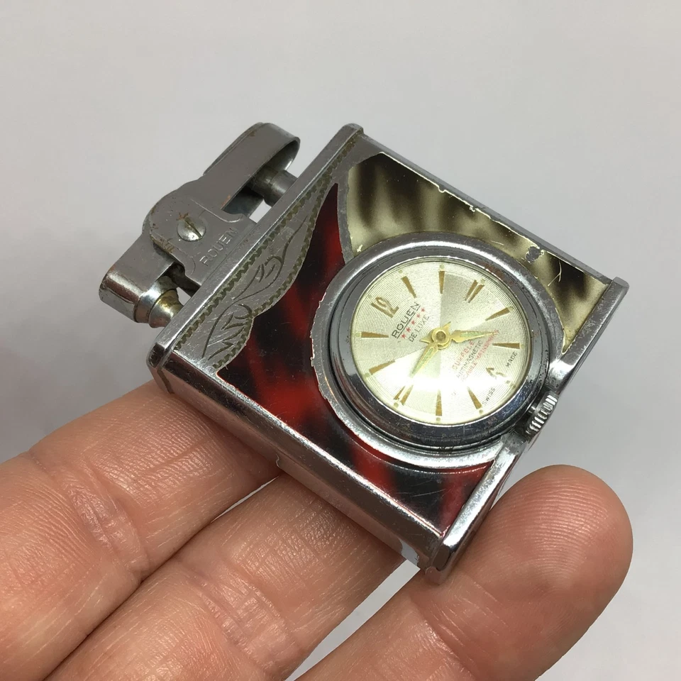 Briquet ancien essence montre mécanique Suisse Rouen - JAPAN - vintage lighter - Photo 1/4