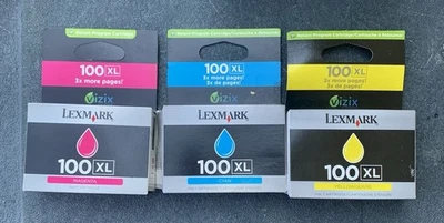 Lexmark 100XL Cyan Magenta Yellow Ink Cartridges 14N0684 14N1069 14N1070 14N1071 - Image 1 of 2