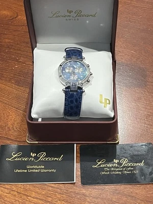 Lucien Piccard Chronograph Dial Diamond & Sapphire Wrist Watch 27016GRN In Box - Image 1 of 4