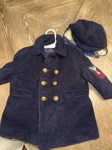 Vintage Solitaire Wool Navy Lined Childrens Pea Coat Size 2/3 w/cap Very Cool - Picture 1 of 12