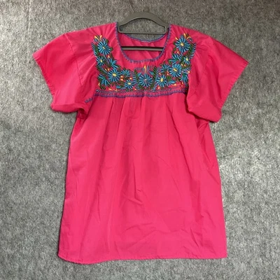 Blusa Mexicana Top Camisa Mujer Mediana Rosa Bordada Boho Campesina Fiesta Foto 1 de 4