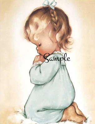 - Dulce niña rezando - Bloque/panel de edredón de arte de tela - Lindo - 100 % algodón Foto 1 de 4