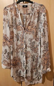 Wallis Long Sheer Paisley Button Up Cover Up / Blouse Size XL Bnwt - Picture 1 of 3