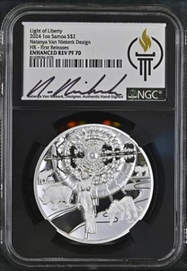 1 Oz Silver Coin 2024 Samoa $2 Natanya Light of Liberty NGC REV PF 70 FR Signed - Picture 1 of 3
