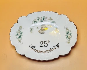 Lefton China 25th Anniversary Hand-Painted Dish Bowl 6.5x4.75x1.5" #1099 - Picture 1 of 5