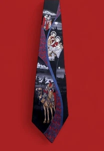 Christmas Necktie Nativity Scene Wise Men Bethlehem Star Mary Joseph Jesus Xmas - Picture 1 of 8