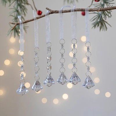 Set 6 Ornamenti Fiocco di Neve Acrilico Trasparente per Decorazione Albero di Na - Immagine 1 di 4