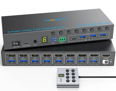 8 Port Displayport KVM Switch 4K@60Hz EDID Simulation, USB3.0 KVM Switch Disp... - Image 1 of 4