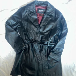 NICE Wilsons Black Leather Thinsulate Trench Coat Women's Belted Zip Out Lining - Picture 1 of 11