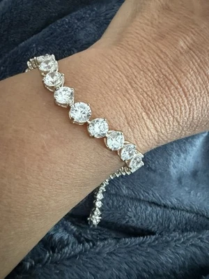 Vintage Large Cubic Zirconia Sterling Silver Tennis Bracelet - Image 1 of 4