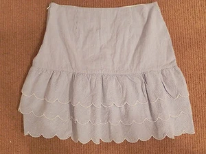 Talbots Kids 20 Blue/White Striped Seersucker Skirt Scalloped Tiered Preppy - Picture 1 of 3